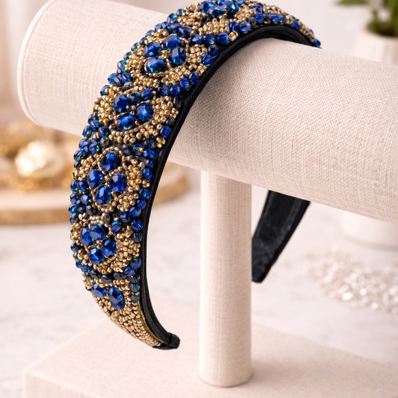 Chic Beaded Headband (Choose 1) - Black, Blue, Green - Picture 4 of 4